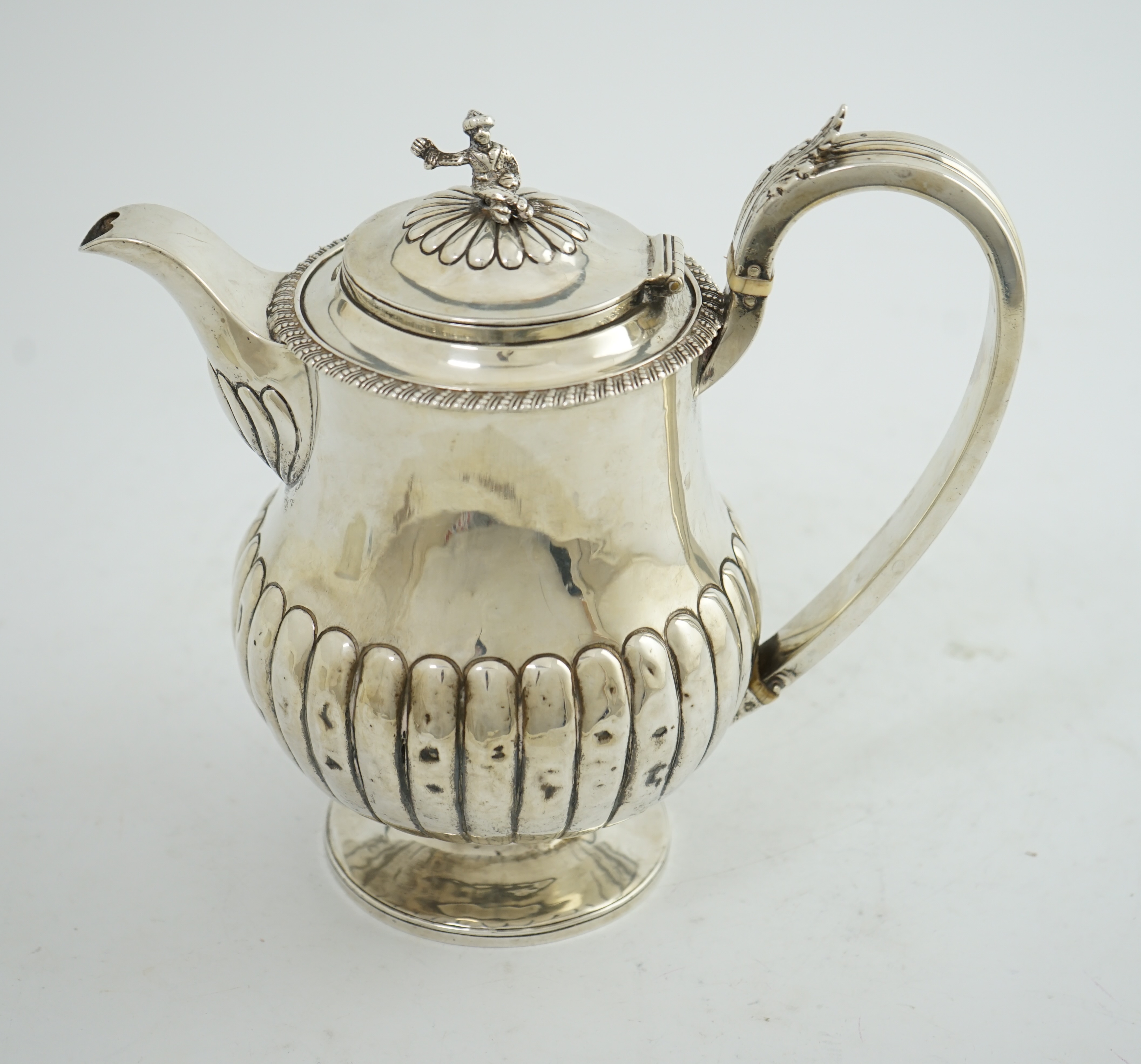 A George IV demi-fluted silver hot water pot, by Michael Linsey?